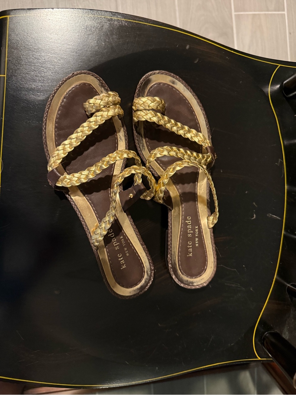 kate spade Braided Gold-Strap Brown Footbed Sandals